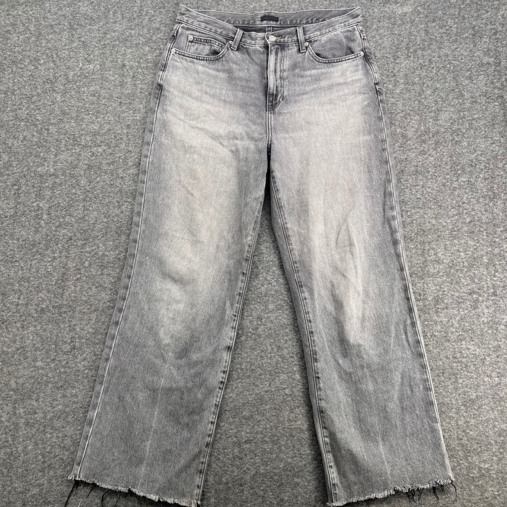 Uniqlo Jeans Womens 29 Grey High Rise Straight Leg Raw Hem 100% Cotton Tall